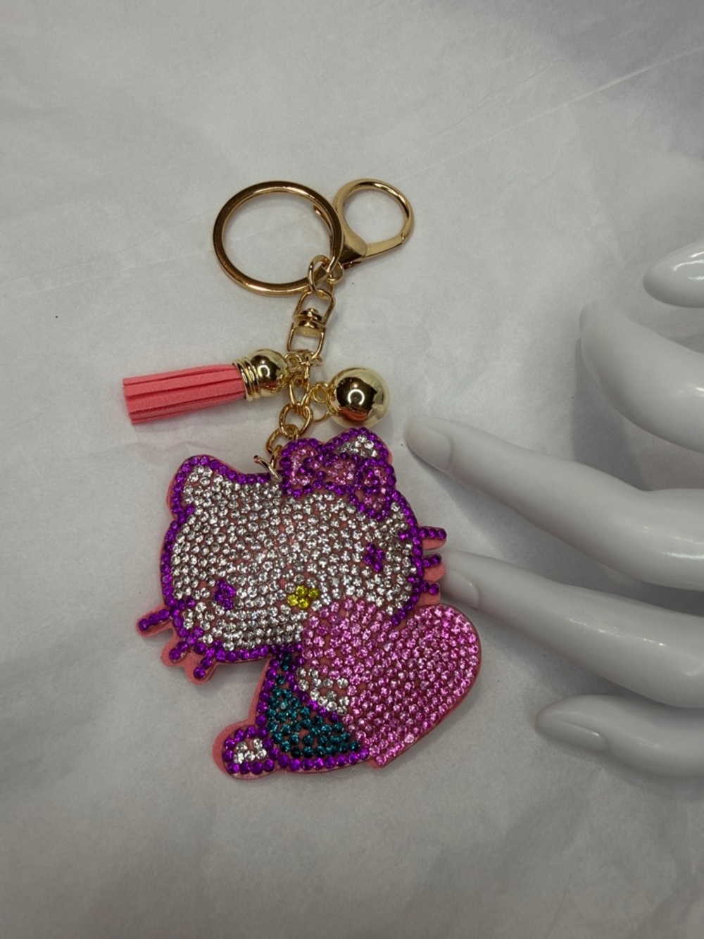 Crystal Hello Kitty-Inspired Pink & Purple —Puffy Keychain Charm